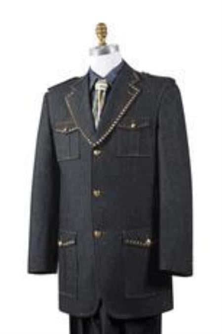 Safari Men's Black Denim Military Pocket Cheap Priced Business Suits Clearance Sale