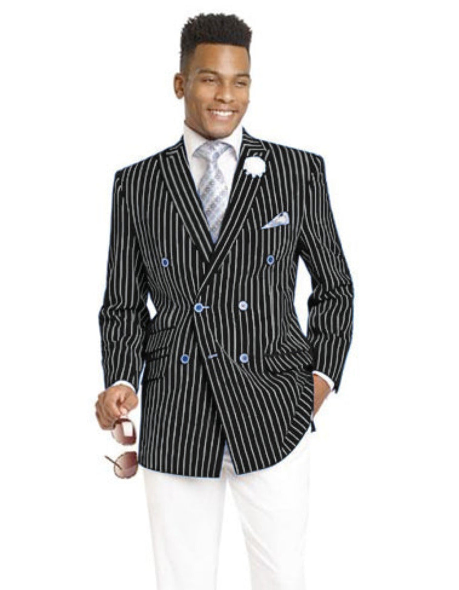 Men's Double Breasted Black Pinstripe Blazer