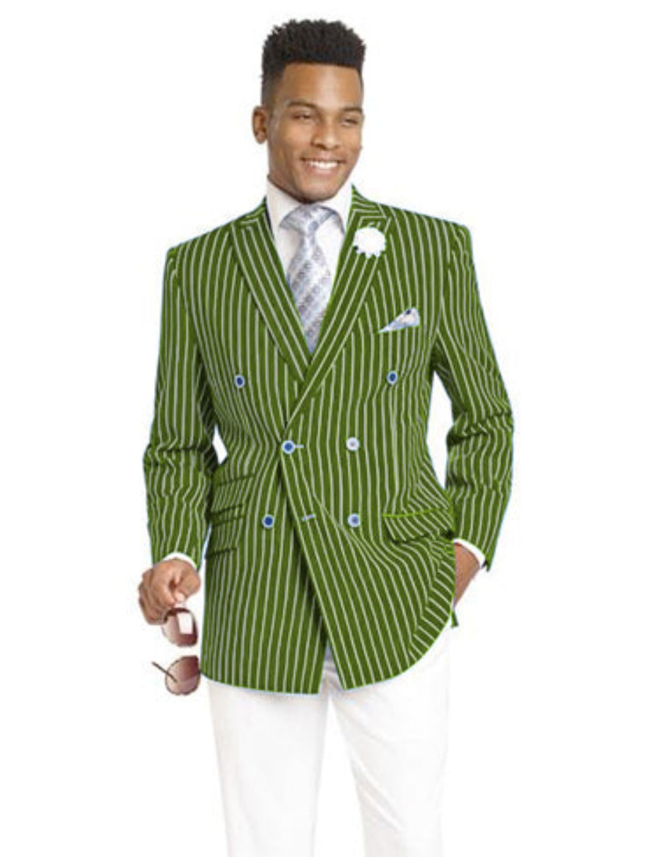 Olive Double Breasted Pinstripe Sportcoat