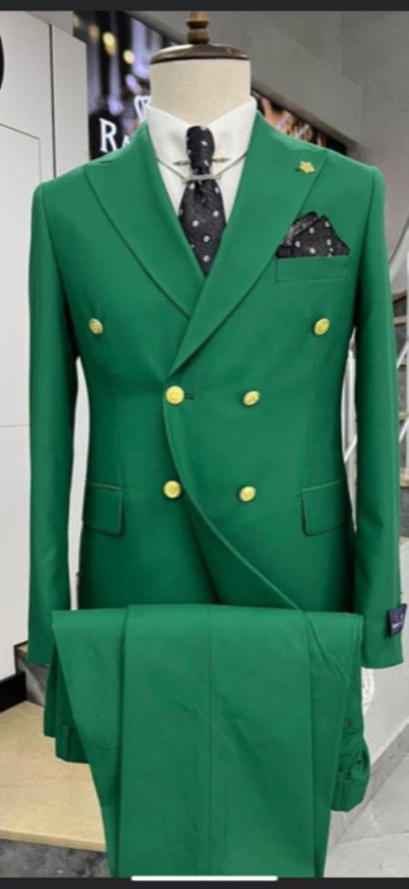 Emerald Green Wool Double Breasted Suit