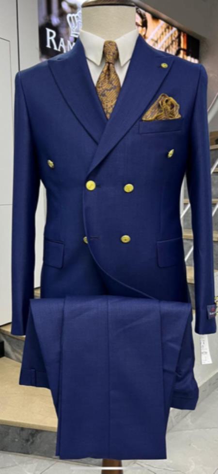 Royal Blue Wool Double Breasted Suit