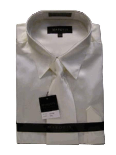Fashion Cheap Priced Sale Men's New Cream Ivory Satin Dress Shirt Combinations Set Tie Combo Shirts Men's Dress Shirt