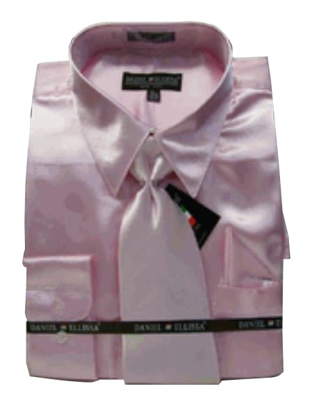 Fashion Cheap Priced Sale Men's New Pink Satin Dress Shirt Combinations Set Tie Combo Shirts Men's Dress Shirt