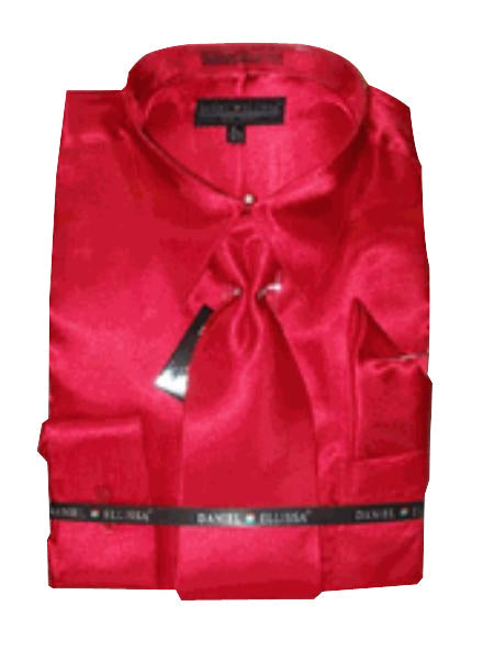 Fashion Cheap Priced Sale Men's New Red Satin Dress Shirt Combinations Set Tie Combo Shirts Men's Dress Shirt