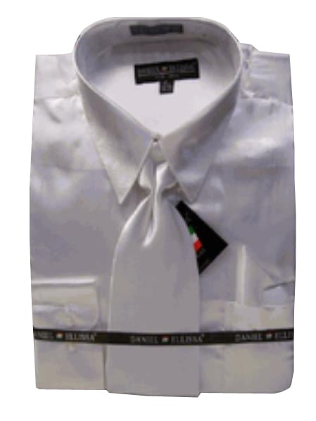 Fashion Cheap Priced Sale Men's New White Satin Dress Shirt Tie Combinations Set Men's Dress Shirt