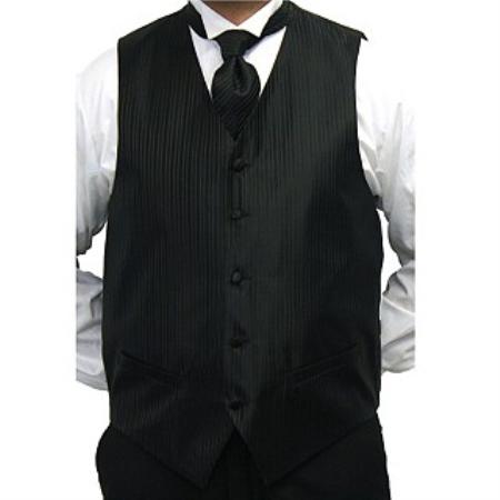 Men's Black Four-piece Dress Tuxedo Wedding Vest ~ Waistcoat ~ Waist coat Set Buy 10 of same color Tie For $25 Each - Men's Neck Ties - Mens Dress Tie - Trendy Mens Ties