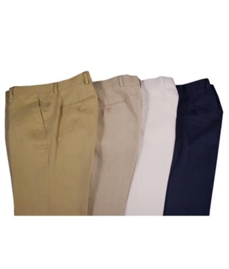 Men's Modern Fit Flat Front Linen Dress Pants Slacks White/Tan/Natural/Khaki ~ Tan - Cheap Priced Dress Slacks For Men On Sale