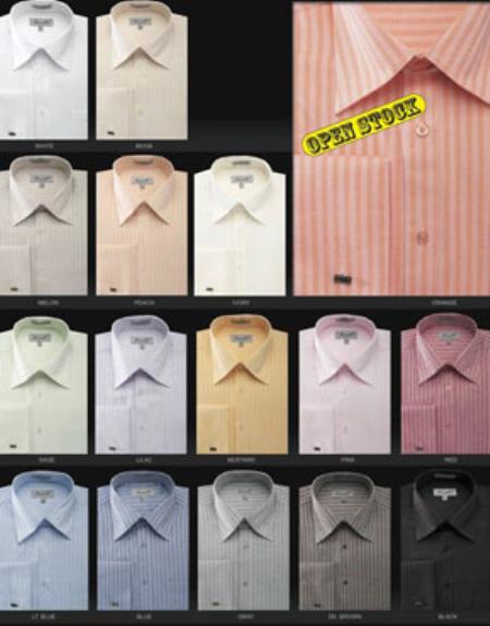 Fratello French Cuff Sage and Red - Herringbone Tweed Stripe Big and Tall Sizes 18 19 20 21 22 Inch Men's Dress Shirt Neck