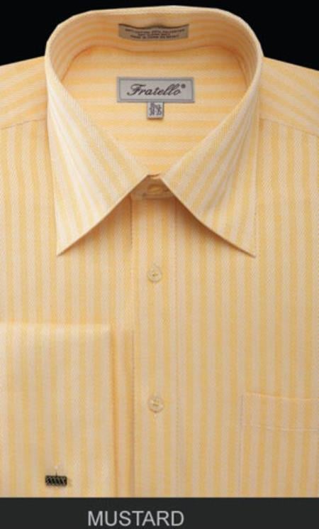 Fratello French Cuff Melon - Herringbone Tweed Stripe Big and Tall Sizes 18 19 20 21 22 Inch Neck Men's Dress Shirt