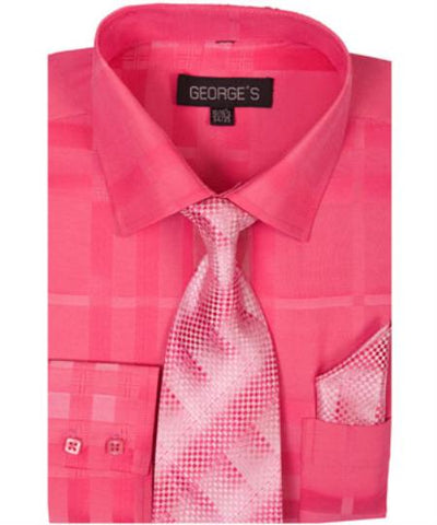 Fuchsin 60% Cotton 40% Polyester Shadow Striped Tie with Hanky Men's Dress Shirt