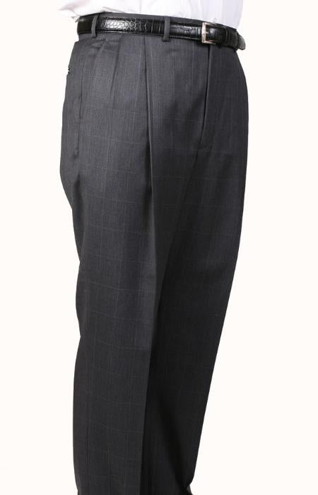 Gray Windowpane, Parker, Pleated Pants Lined Trousers unhemmed unfinished bottom