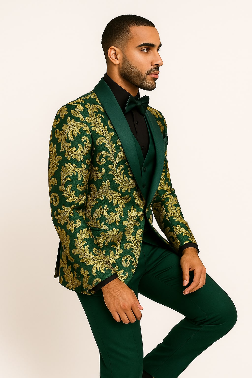 Green Gold Embroidered 3-Piece Tuxedo