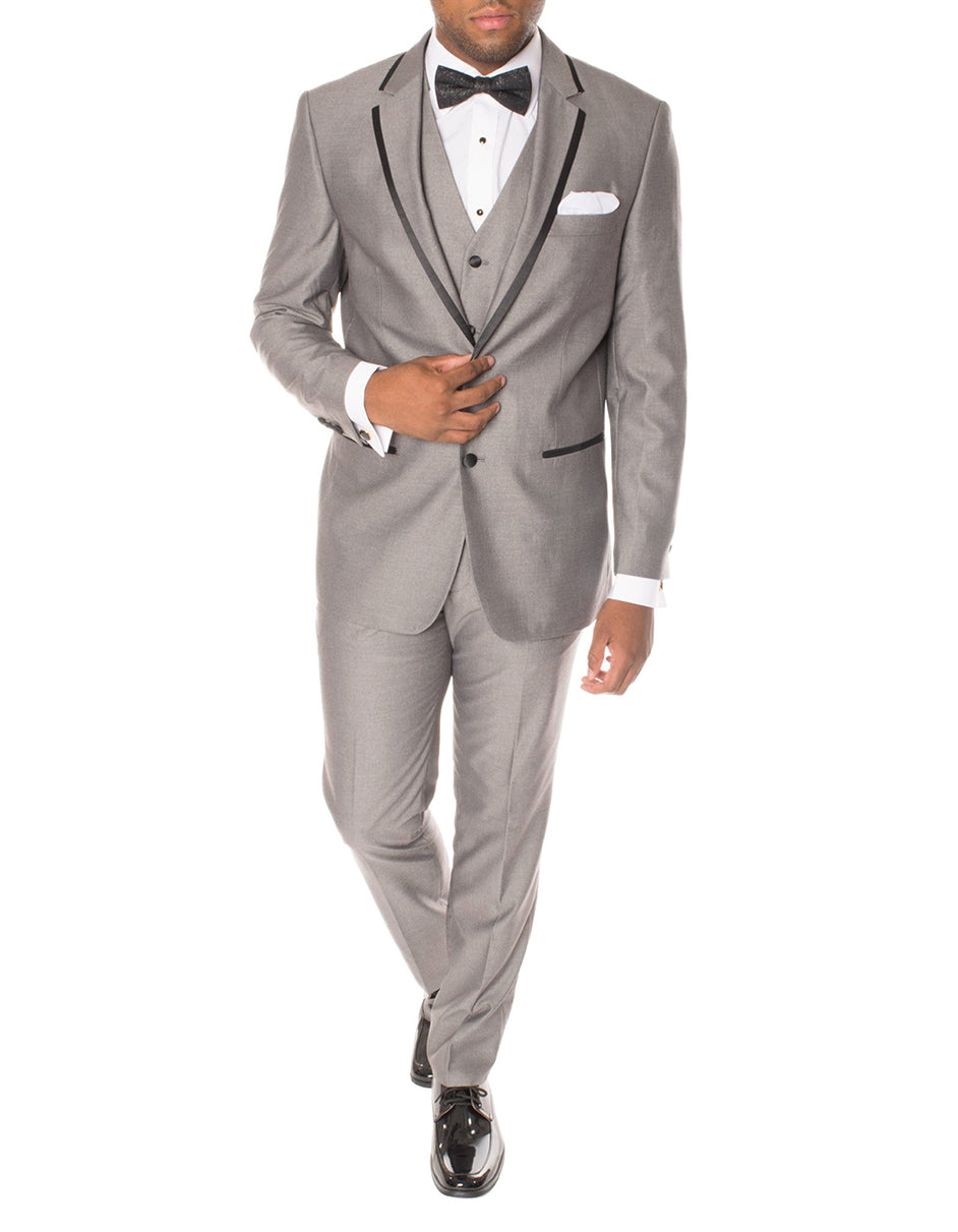 Grey & Black Satin Trim Prom Tuxedo - 2 Button