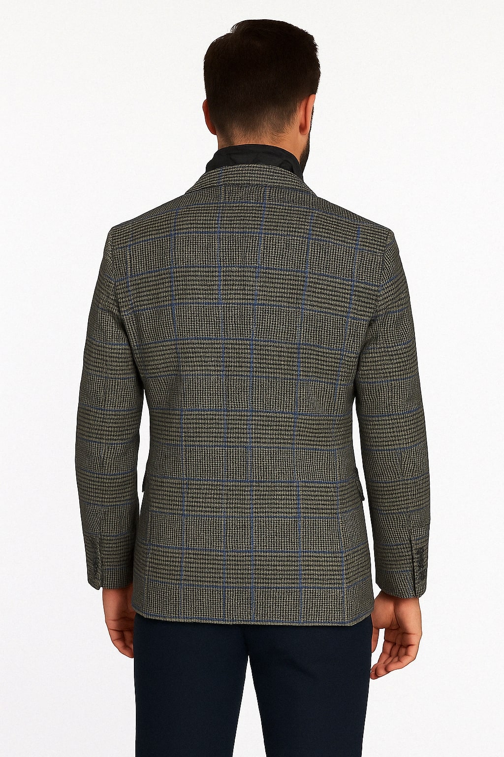 Grey & Blue Glen Check Wool Blazer with Quilted Layer