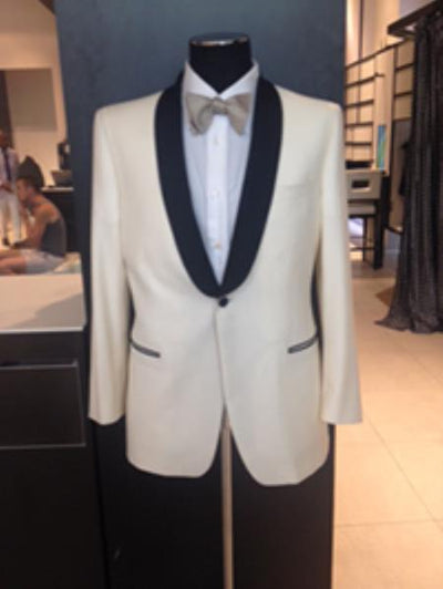 Alberto Nardoni Brand Men's Dress Formal Ivory ~ Cream ~ Off White Dinner Jacket ~ Fashion Tuxedo For Men ~ Blazer ~ Sport Coat Black Lapel