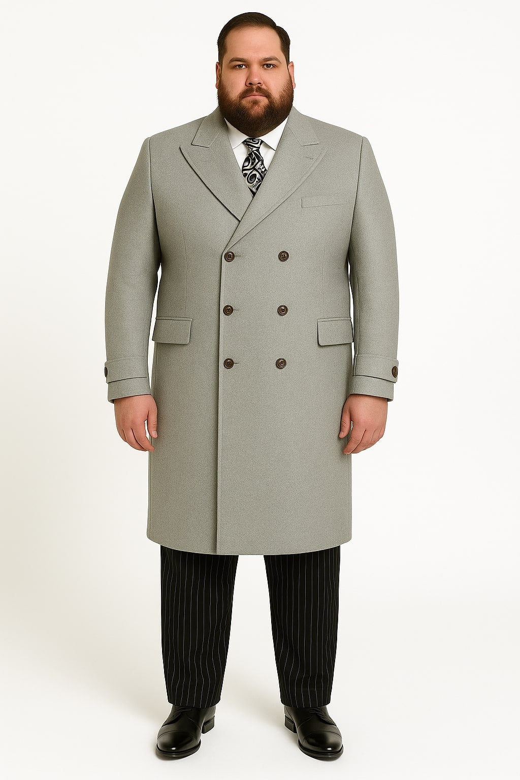 Men's Gray Double-Breasted Wool Overcoat