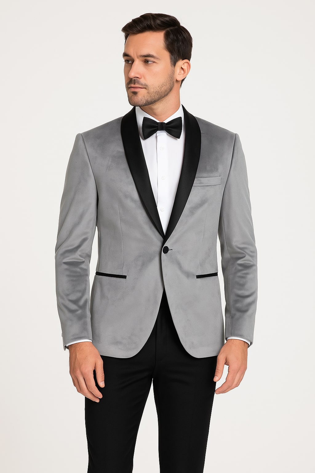 Light Gray Velvet Slim Fit Tuxedo Jacket & Pants