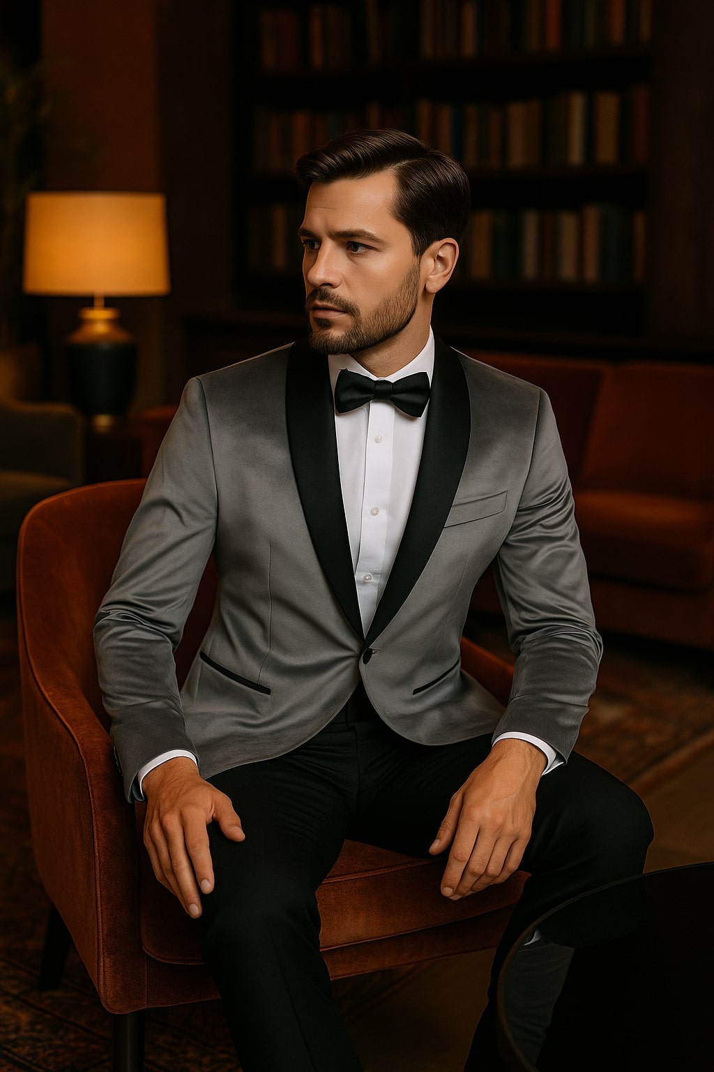 Light Gray Velvet Slim Fit Tuxedo Jacket & Pants