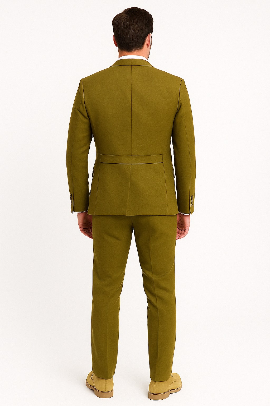 Mens Light Olive Green Linen Suit Three-Piece Style – Formal Suit with Vest and Flat Front Pants