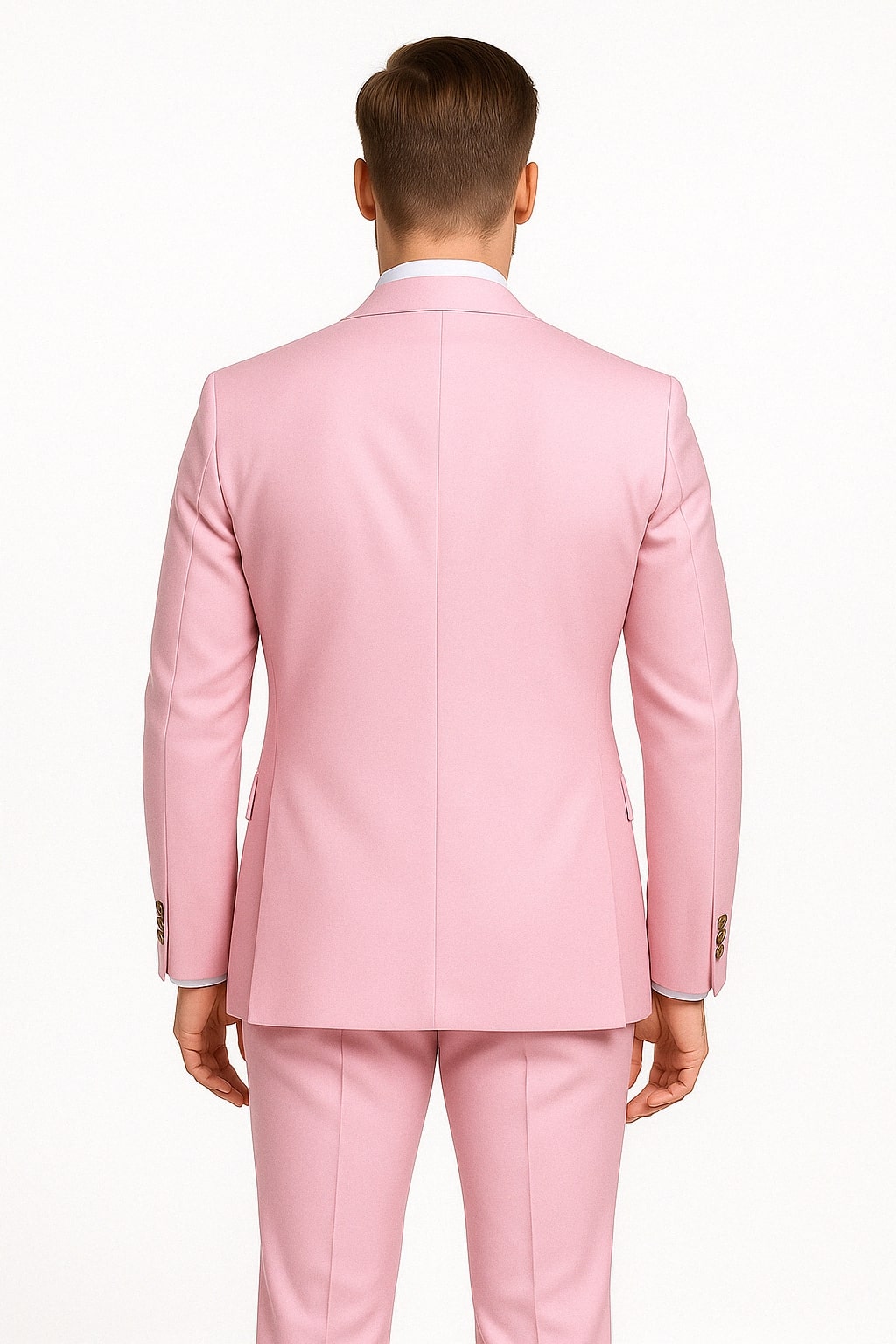 Light Pink Double-Breasted Slim Suit with Gold Buttons