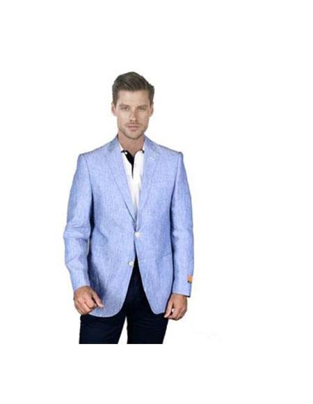 Men's Light Sky Baby Blue Linen Blazer Sport Coat Jacket