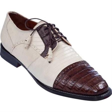 Brown Dress Shoe Lizard & Gator Tip Dress Shoe Bone With Brown