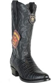 Men's Los Altos Boots Round Toe Genuine Caiman Belly Black Boots