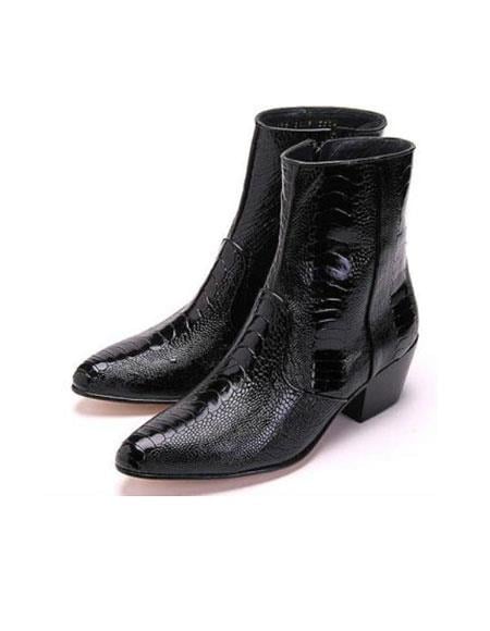 Men's Los Altos Boots Genuine Ostrich Higher Heel Paw Black Dress Boot Ankle Dress Style For Man main image 1