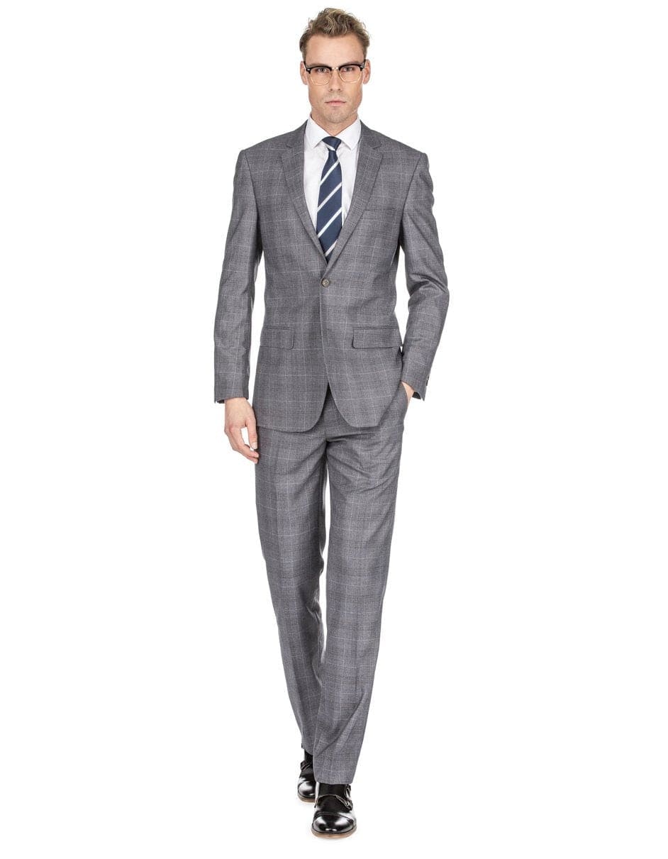 Modern Fit Grey Plaid Suit for Men