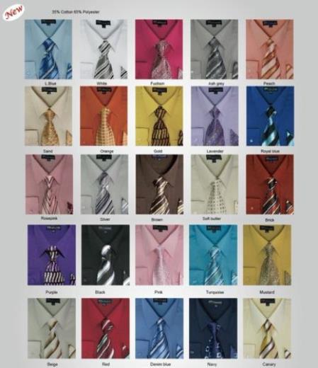 Milano Moda w/ Matching Tie And Handkerchief Set Style Multi-Color Men's Dress Shirt