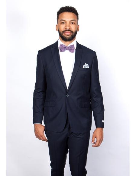 Navy Rossiman Rossi Slim Fit Peak Lapel Suit