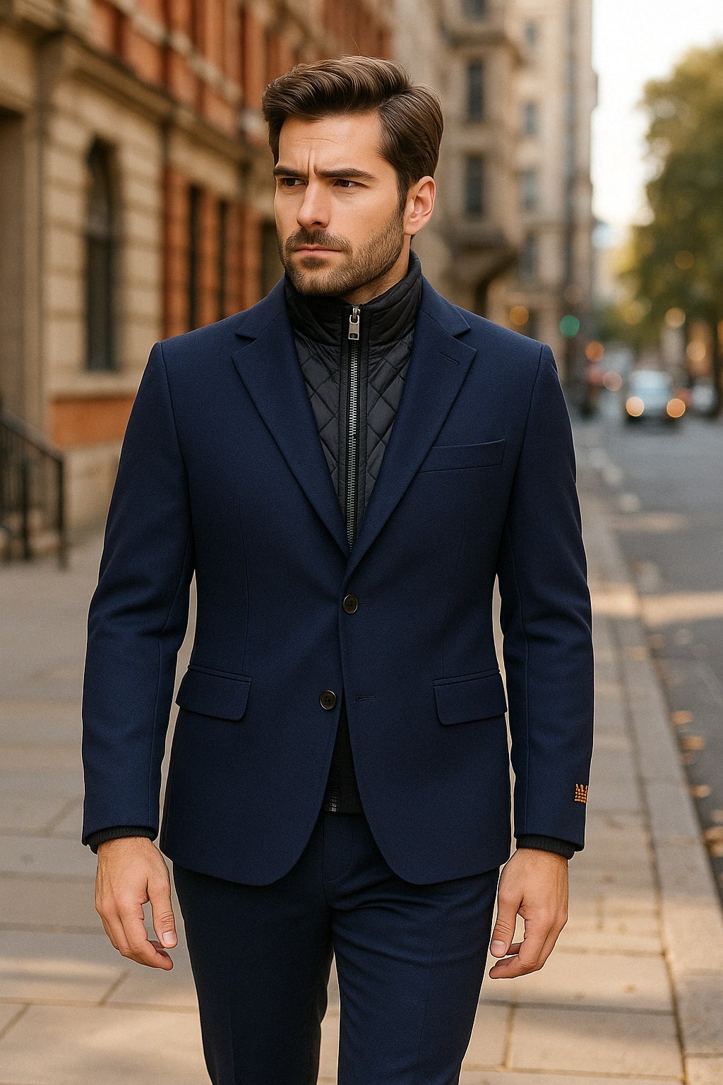 Navy Cashmere Wool Blazer with Quilted Inner Layer