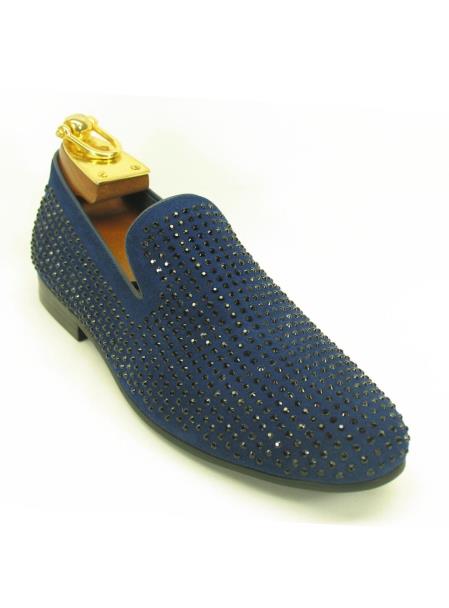 Men's Fashionable Carrucci Slip On Style Crystal Navy Shoes