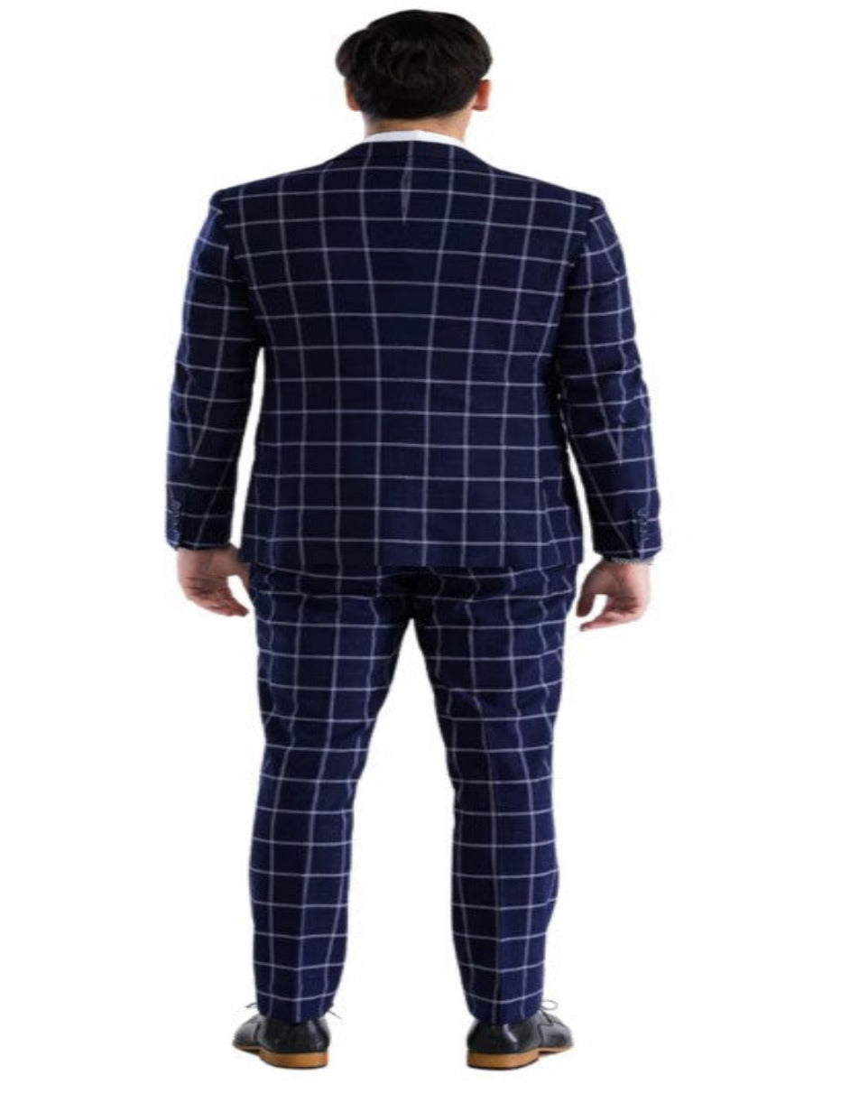 Men's Navy Plaid Windowpane Suit with Vest
