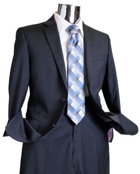Men's Dark Navy Tone on Tone 100% Suit - Dark Blue Suit