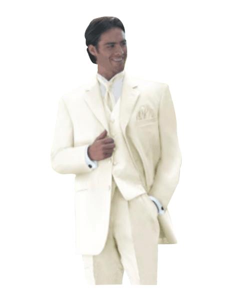 OFF White 3 Piece Men's Vested Super Extra Fine Smooth Side Vented Fabric Suit - Three Piece Suit