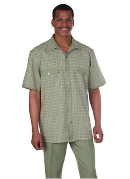 New Men's 2 Piece Olive Vacation Summer/Spring Wear Casual Two Piece Walking Outfit For Sale Pant Sets Suit Set