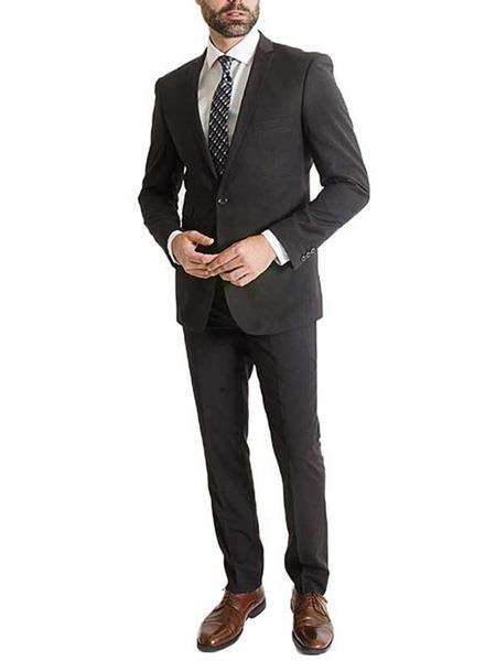 L & S France Men's Black 2 Piece One Button Poly/Rayon Slim Fit Suit - Single Button Suit
