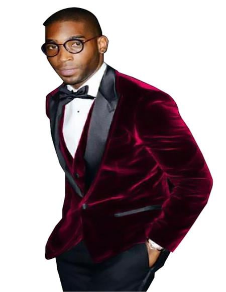 Men's Burgundy ~ Wine ~ Maroon Color Big And Tall Blazers Cheap Priced Velvet ~ Velour Clearance Blazer / Sport Coat