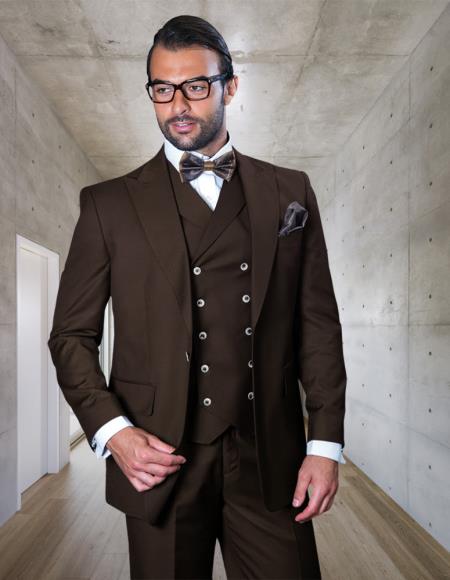 Men’s Wide Leg Brown Suit with Notch Lapel