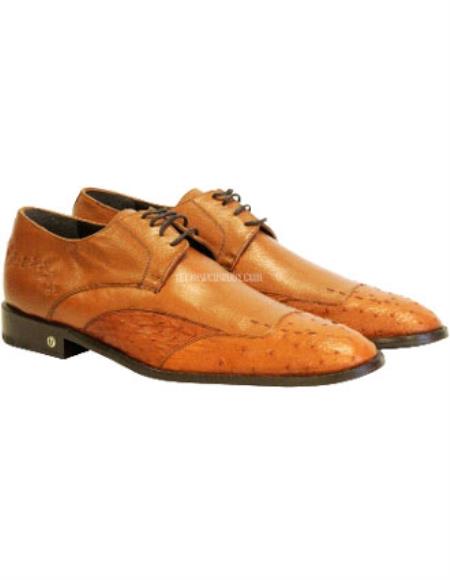 Cognac Ostrich Leather Derby by Vestigium