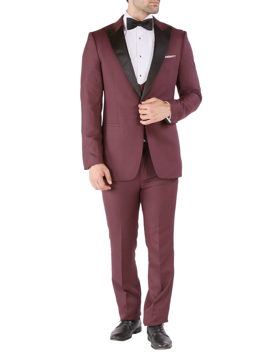 Burgundy Slim Fit Vested Prom Tuxedo for Men