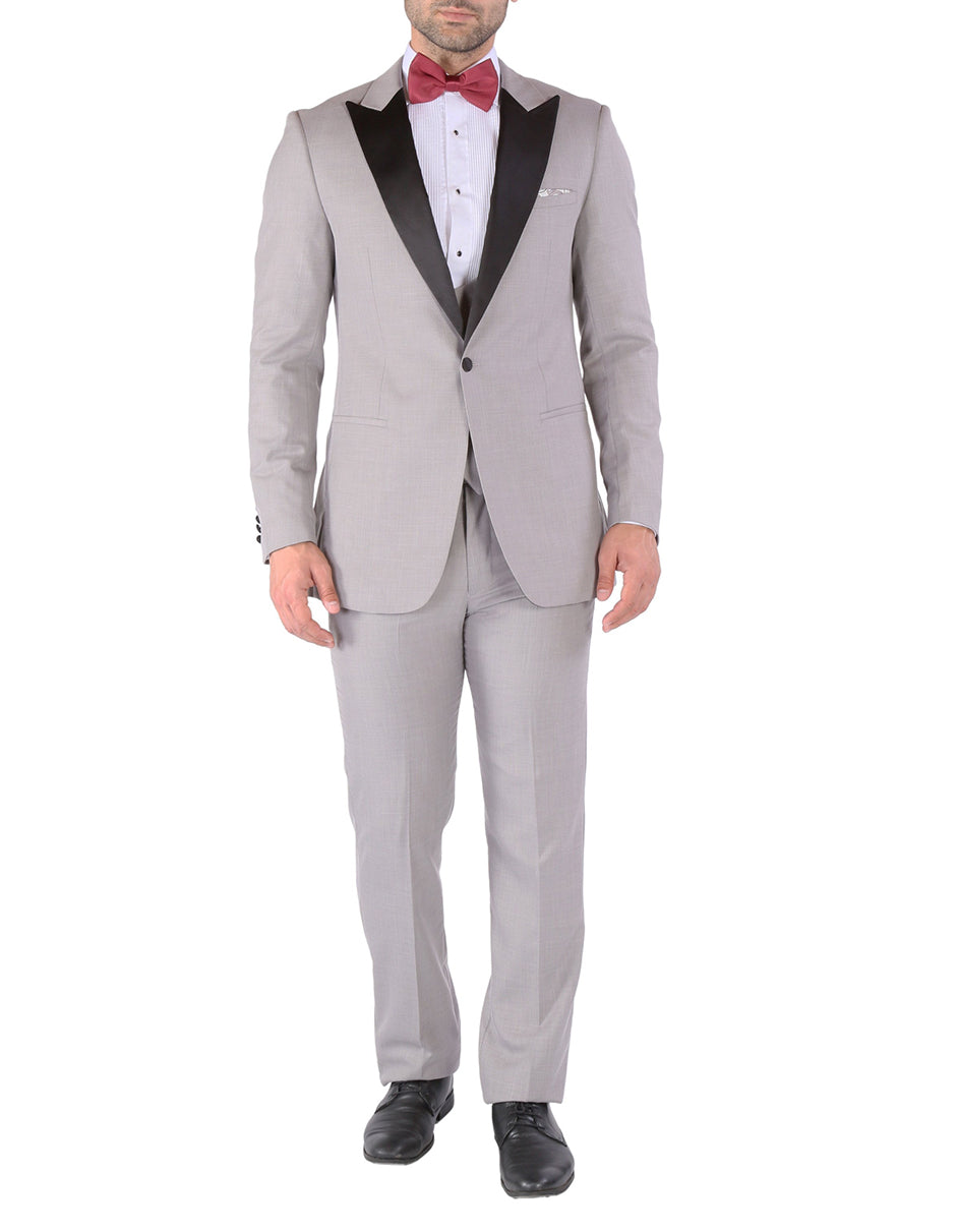 Slim Fit Light Grey Vested Prom Tuxedo