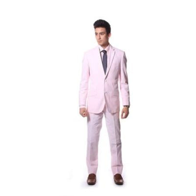 Slim Fit Suit Men's Seersucker Sear sucker Pink Suit Cotton Suit (Blazer and Pants)