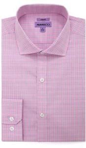 Designer Brand Pocket Button Down Checkered Paisley Regular Fit Pink Men's Dress Shirt