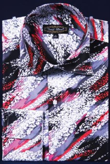 Fuschia Button Cuff Fancy Polyester Dress Shirts