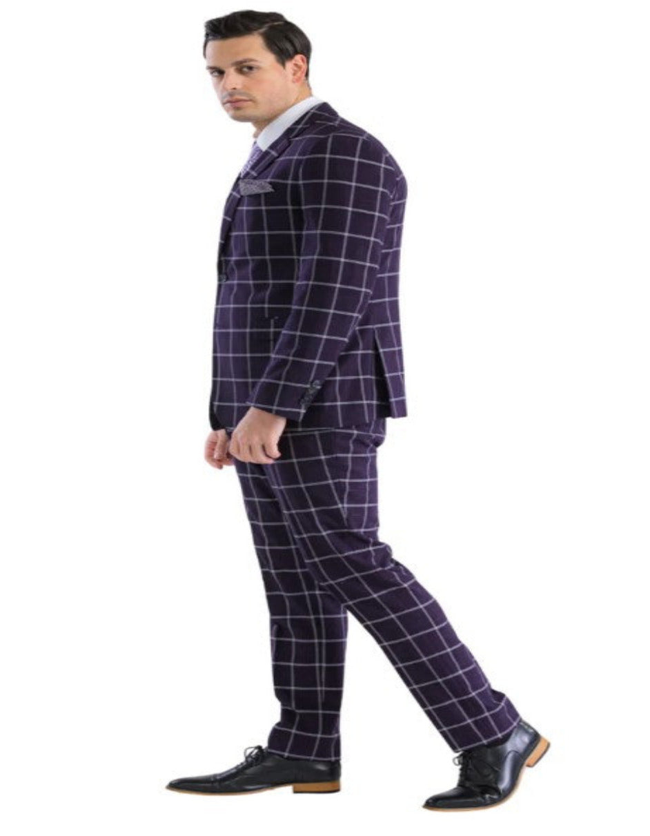 Burgundy Windowpane Plaid Suit with Vest
