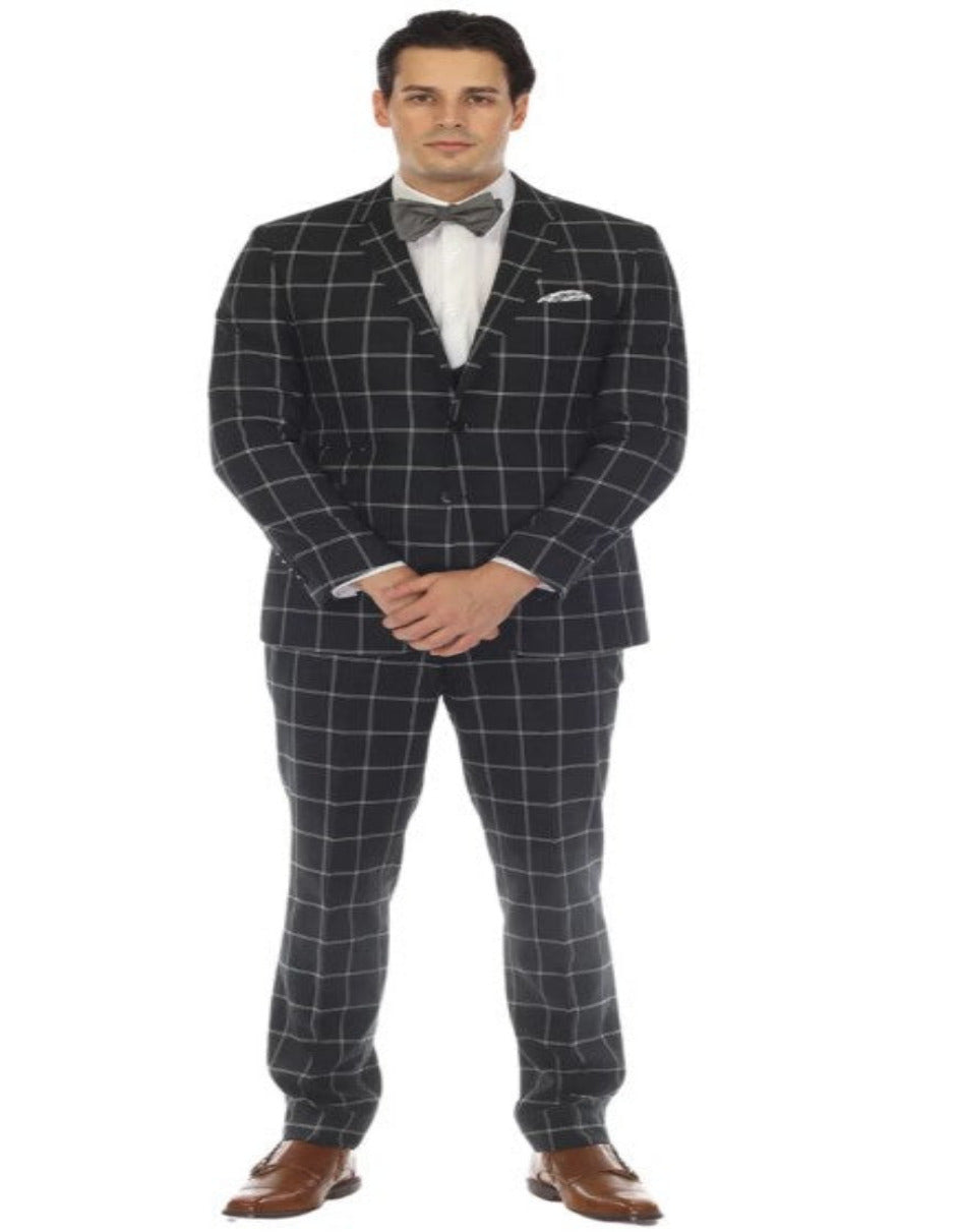 Hunter Green Mens Windowpane Plaid Suit with Vest