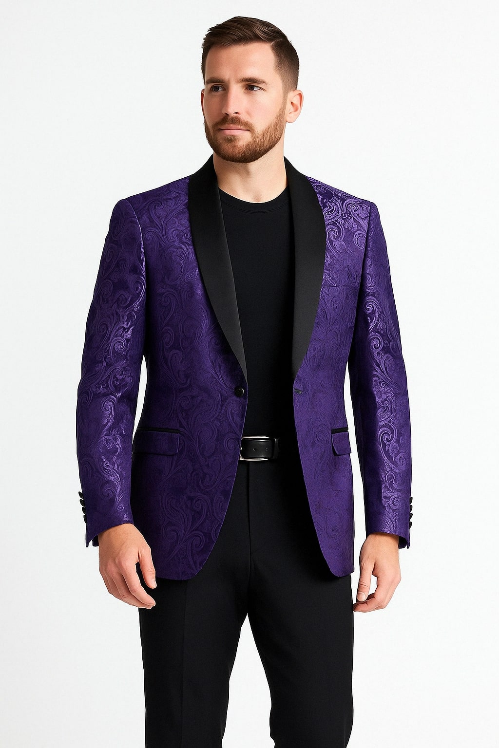 Purple Paisley Satin Blazer for Men