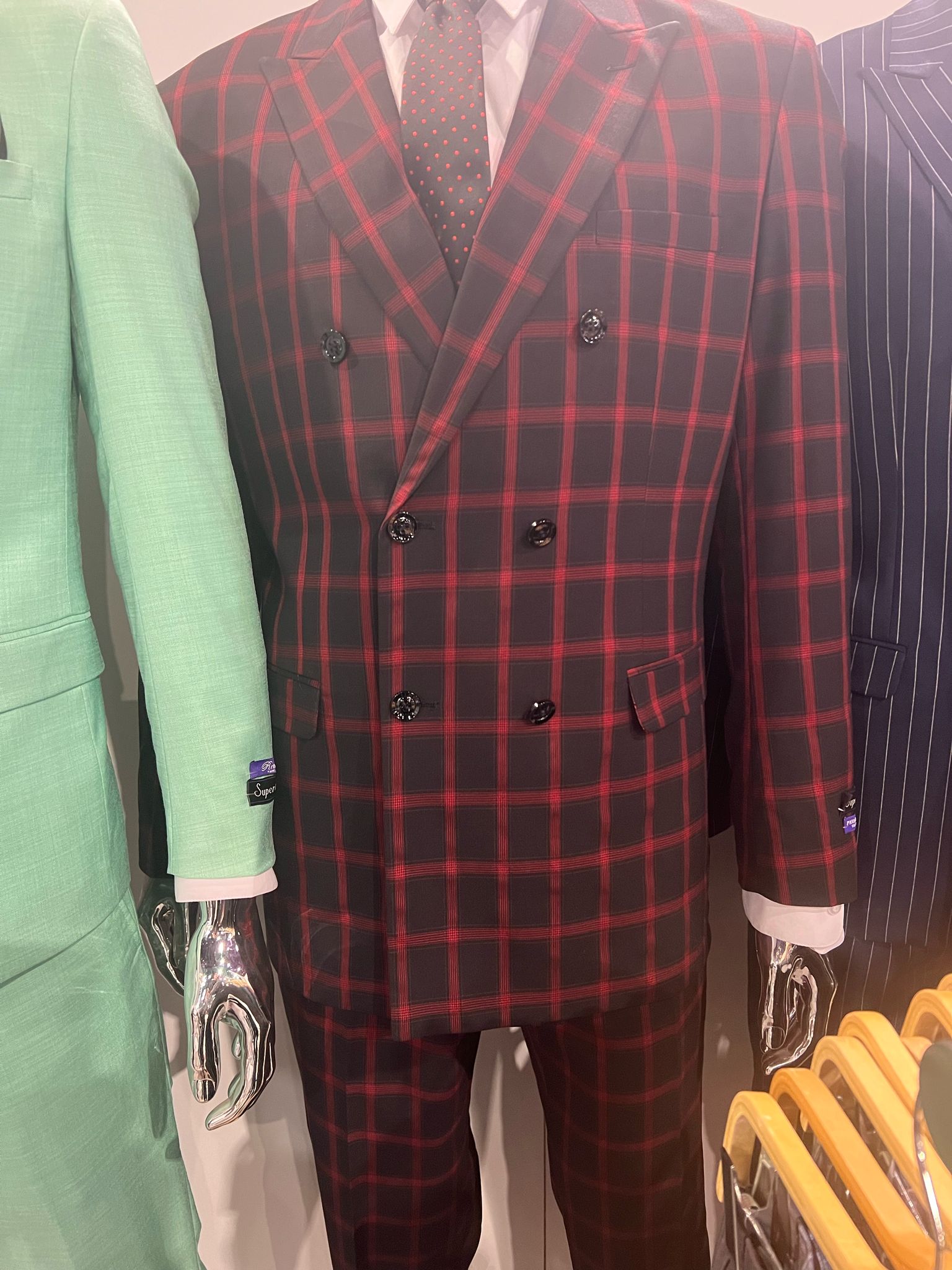 Men’s Red & Black Double-Breasted Plaid Suit